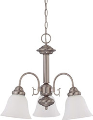 BALLERINA 3 LIGHT 20INCH CHANDELIER WITH FROSTED WHITE GLASS BRUSHED NICKEL TRANSITIONAL