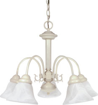 BALLERINA 5 LIGHT 24 INCH CHANDELIER WITH ALABASTER GLASS BELL SHADES TEXTURED WHITE TRANSITIONAL