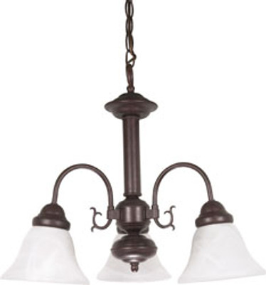 BALLERINA 3 LIGHT 20INCH CHANDELIER WITH ALABASTER GLASS BELL SHADES OLD BRONZE TRANSITIONAL
