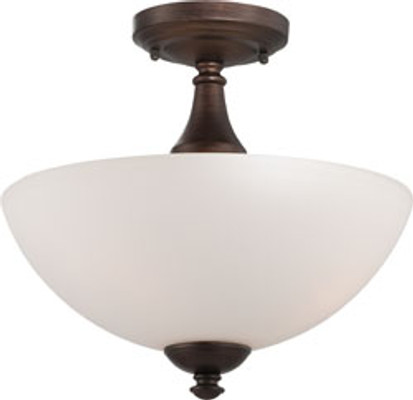 PATTON 3 LIGHT SEMI FLUSH WITH FROSTED GLASS PRAIRIE BRONZE TRANSITIONAL