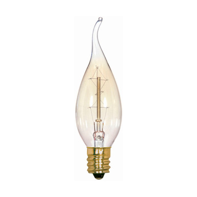 25 WATT CA8 INCANDESCENT CLEAR 3000 AVERAGE RATED HOURS 100 LUMENS CANDELABRA BASE 120 VOLTS