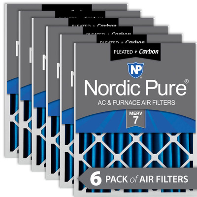 20X24X4 6 PACK NORDIC PURE MERV 7 MPR 600 FILTER ACTUAL SIZE 19.38 X 23.38 X 3.63 MADE IN USA IN-BBSD9