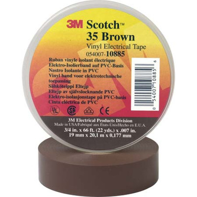 3M SCOTCH VINYL TAPE FOR COLOR CODING RESISTS UV USE INDOORS OR OUTDOORS WHERE WEATHER PROTECTEDFLAM ME RETARDANT BROWN 3/4 INCHW X 66'L