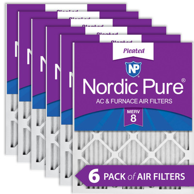 12X36X1 6 PACK NORDIC PURE MERV 8 MPR 800 FILTER ACTUAL SIZE 11.88 X 35.88 X 0.75 MADE IN USA IN-BEVJ2