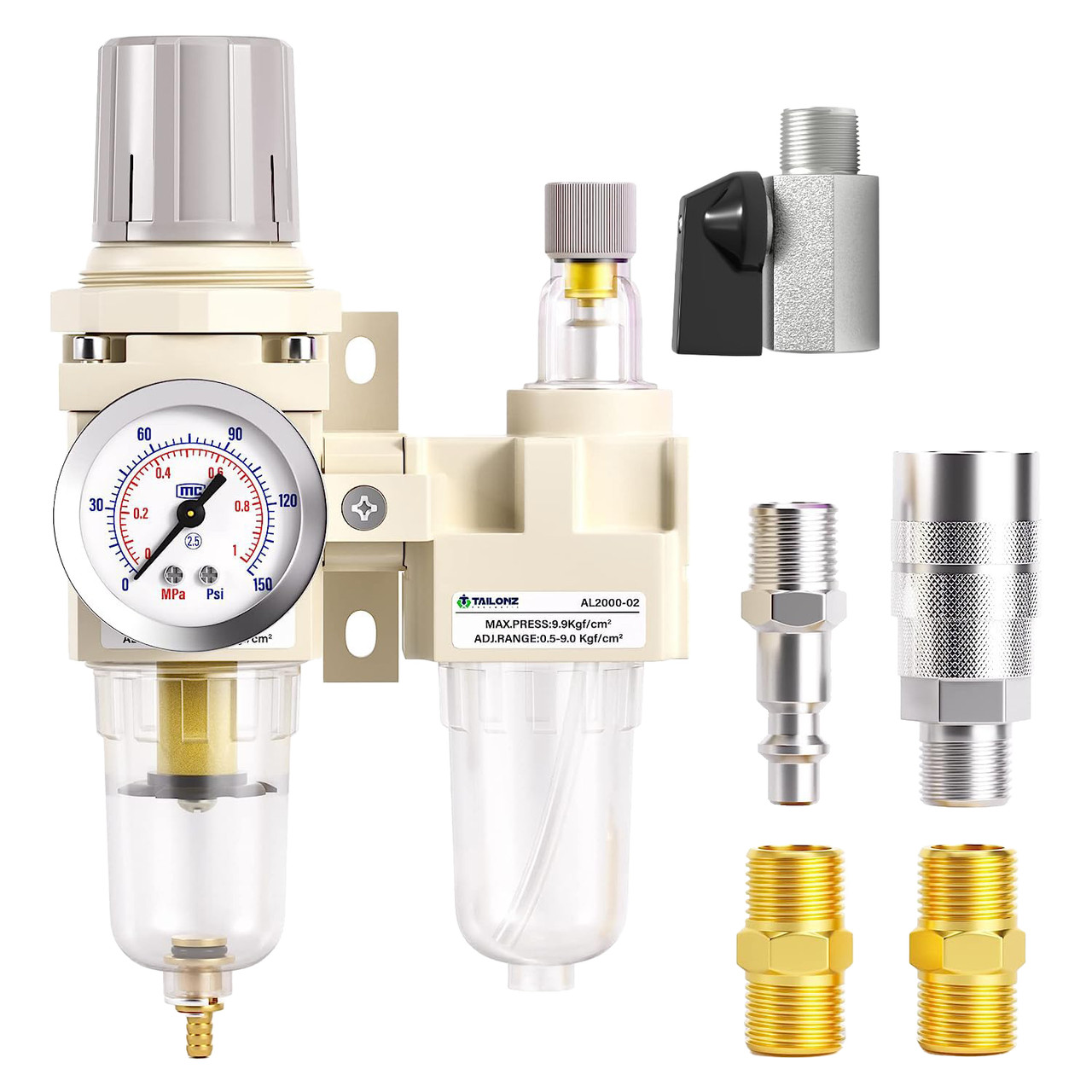 1/4" NPT Air Compressor Filter Regulator Oiler Lubricator Combo | FRL802N