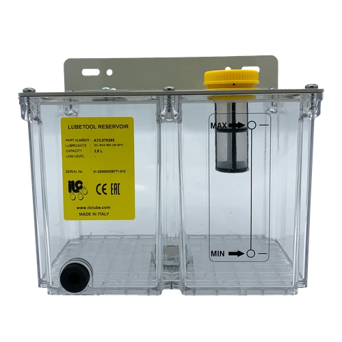 LubeTool A72.079265 3.6 L Transparent Polyester MQL Reservoir without Low-Level Switch - front
