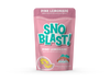 A pouch of Bahama Buck's pink lemonade Snoblast shaved ice mix, featuring a teal and pink design.