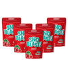 A series of Bahama Buck's Cherry Snoblast shaved ice mix pouches, featuring a teal and red design with an image of a red and white shaved ice cup.