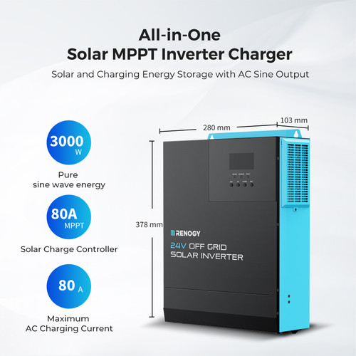 LVYUAN All-in-one Solar Hybrid Charger Inverter Built in 3000W 24V Pure  Sine Wave Power Inverter and 80A MPPT Solar Controller for Off-Grid System