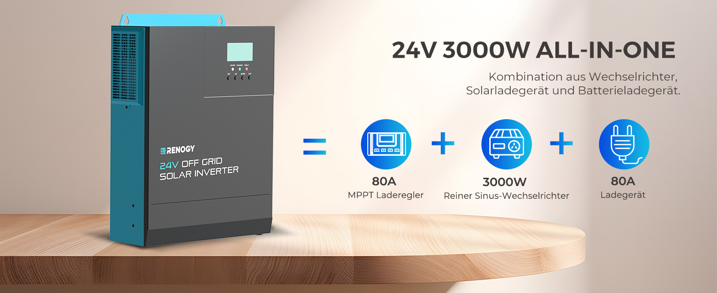 24V 3000W Hybrid Wechselrichter 80A MPPT Solar Laderegler