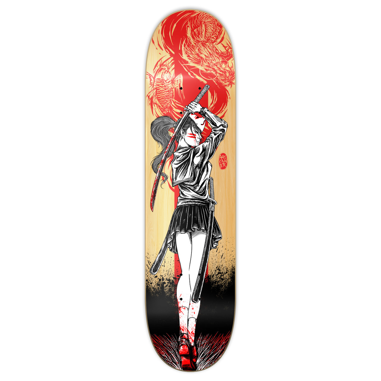 Yocaher Graphic Skateboard Deck - Samurai Series - Samurai Red Dragon