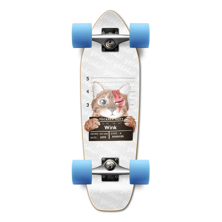 Yocaher Complete Mini Cruiser Skateboard Longboard  - Rockstar Kitty Cat - White Wink