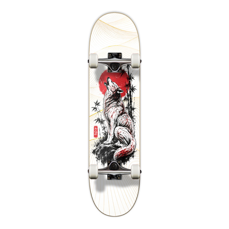 Yocaher Japanese Lone Wolf Complete Skateboard, Sumi-e Ink Art Graphic, Pro Standard 7.75"