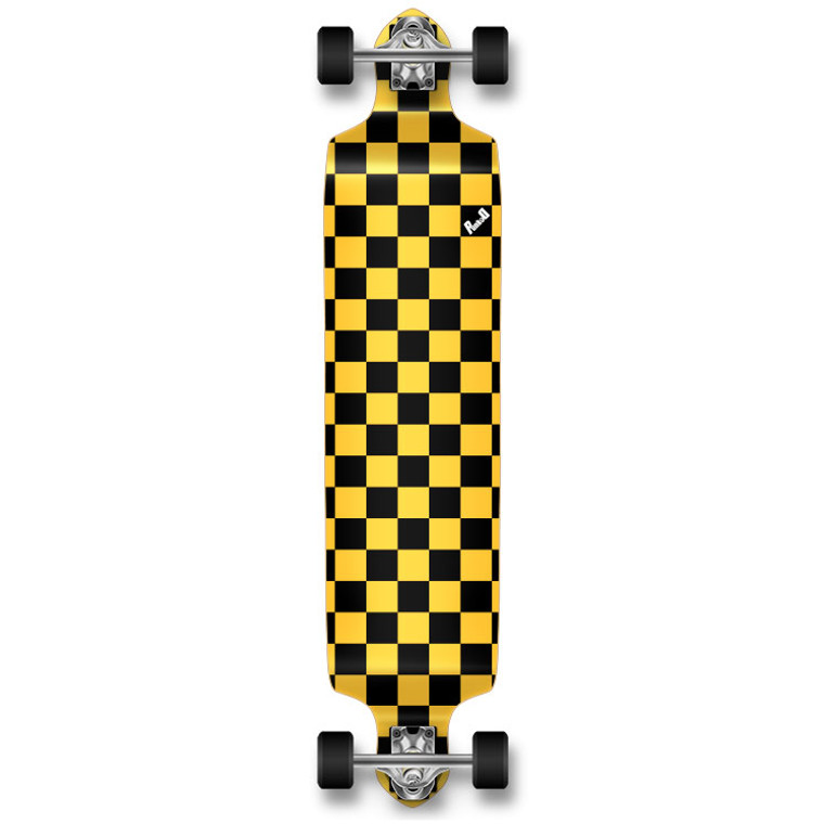 YOCAHER Drop Down Longboard Complete - Checker Yellow