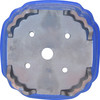 Close-up of glossy blue glaze texture and crisp edges of the square rim
