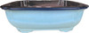 Front view of 15-inch square bonsai pot with light blue glaze and dark blue flared lip