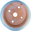Close-up of gradient lip and smooth glazed texture in soft blue finish