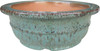 Front view of 12-inch deep round bonsai pot with speckled green glaze