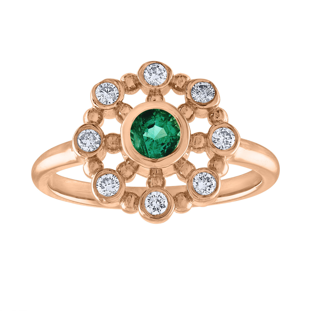 Emerald Cocktail Ring w/ Diamond Halo 18K White Gold