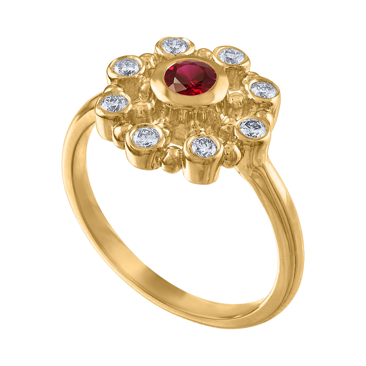 14K Gold Ruby Blue Diamond Champagne Diamond Stacking Ring Set 
