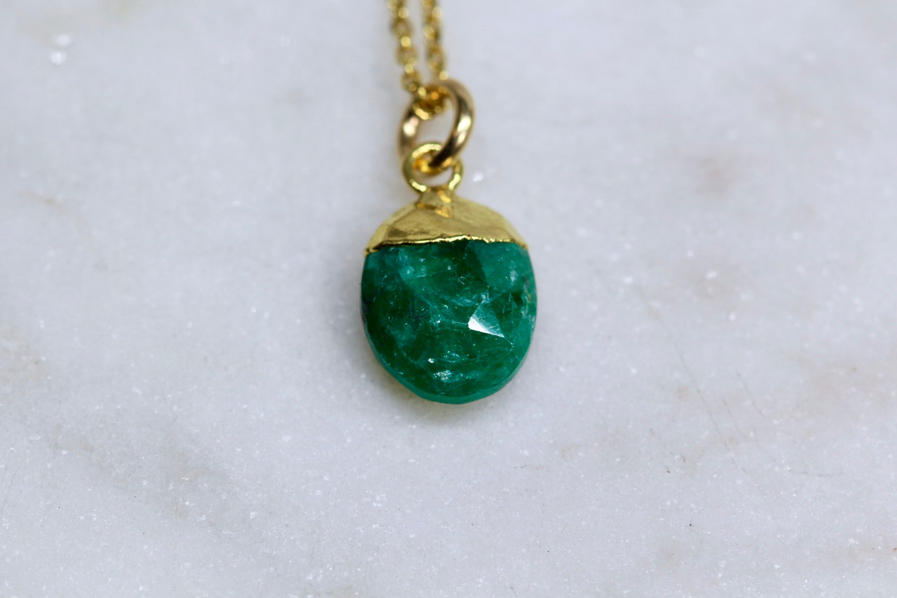 Elegant 14k Yellow Gold Emerald-Diamond Halo Necklace