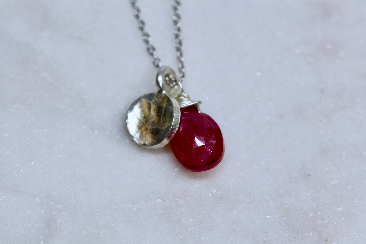 Tiny July Birthstone Necklace / Genuine Faceted Pink Ruby / Sterling Silver  / 14k Yellow Gold Filled / 14k Rose Gold Filled