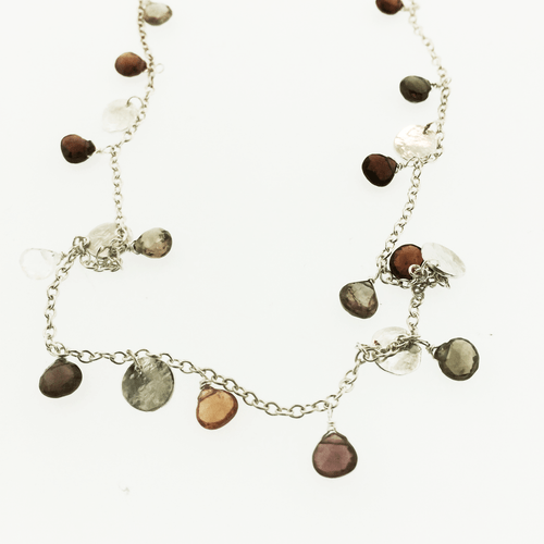 Multi Tourmaline and hammered silver disc hand made necklace