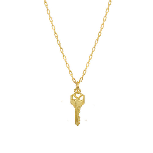 Tiny Gold Classic Key Necklace, Gold Plated Sterling Silver Key Necklace, Key Necklace, Layering Necklace Hand Made