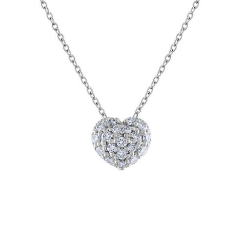 14K Diamond Heart Necklace, 14K White Gold Diamond Love Heart Pendant Necklace, Hand Made Diamond Necklace, .40 Carat Diamond Necklace