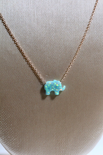 Unique 14K Rose Gold Green Elephant Necklace