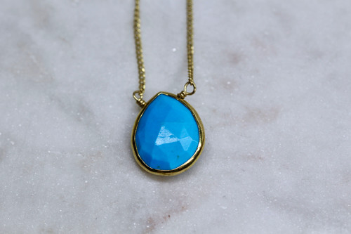 Handmade 14K Yellow Gold Turquoise Necklace