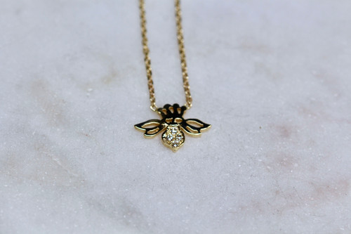 14K White Gold Yellow Diamond Bee Necklace, Bee Pendant, 14K White Gold  Yellow Diamond Necklace, Handmade Bee Diamond Pendant, Bumble Bee