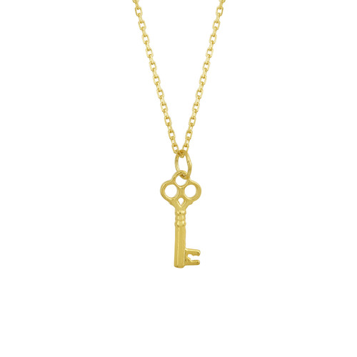 Tiny Gold Classic Key Necklace, Gold Plated Sterling Silver Key Necklace, Key Necklace, Layering Necklace Hand Made