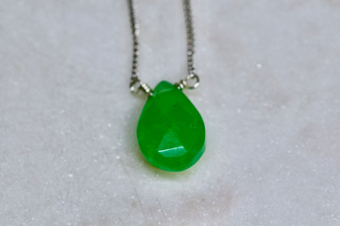 925 Sterling Silver Chrysoprase Necklace, Handmade Green