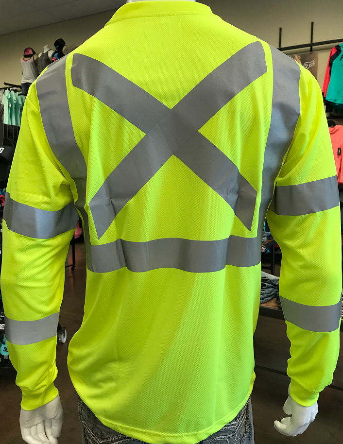 Class 3 HighVisibility YELLOW/LIME Long Sleeve TShirt w/X ON BACK Ballz Racing
