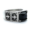 Return of the "Gypsy Queen" Faceted Rectangle Onyx Gem Stainless Steel Ring with Crosses (346)