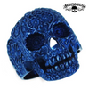 Vintage BLUE Flower Skull Ring Stainless Steel