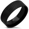 Black Ribbed Stainless Steel Ring