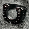 Black Big, Heavy & Bold Lucky Horseshoe Medallion Ring with Stars - black background