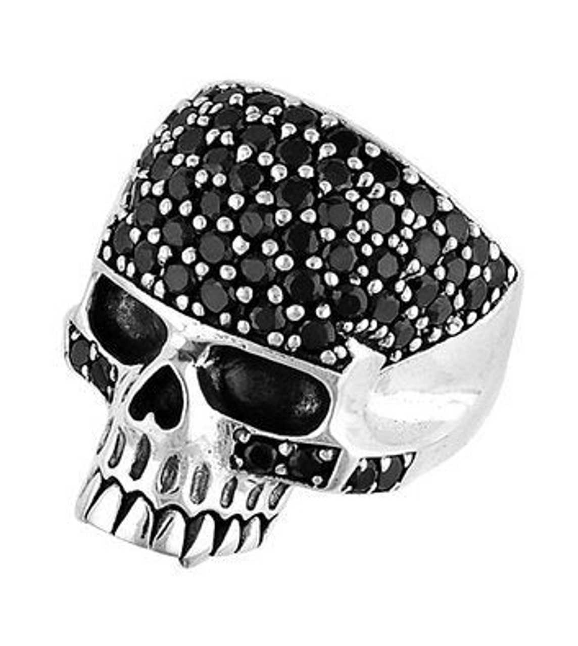 Vampire Skull ring w/Black Stones (#065) - SkullJewelry.com