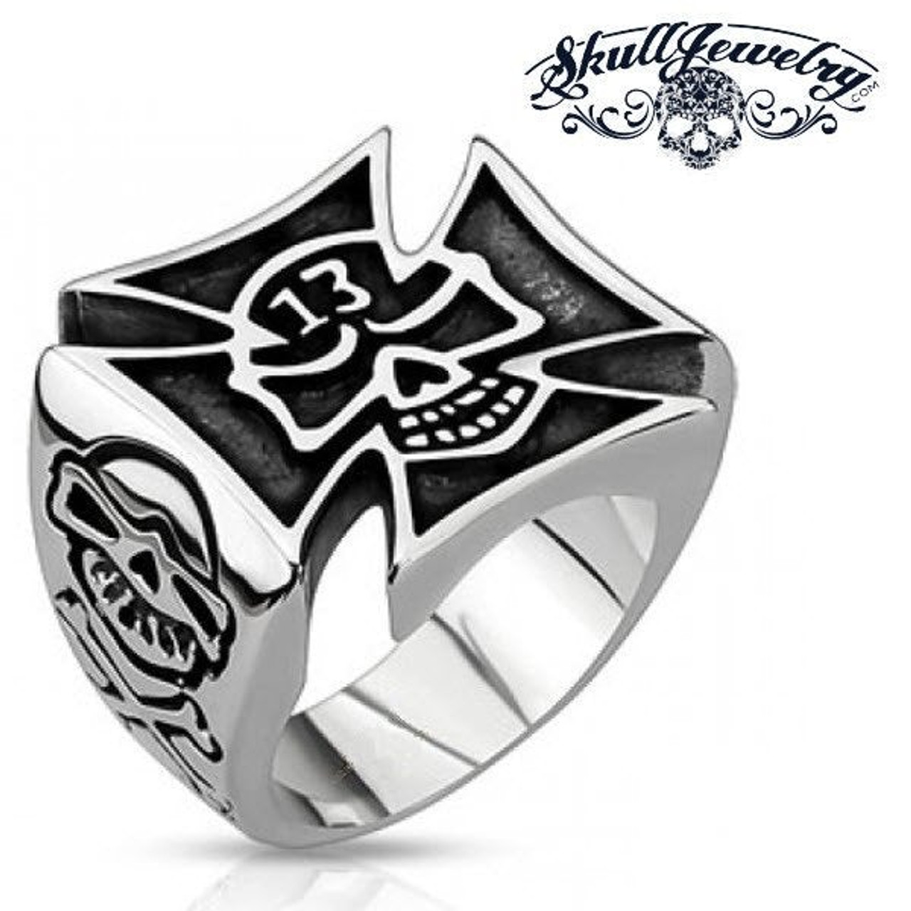 Lucky 13 - Big & Bold Skull Celtic Cross Ring (#015)