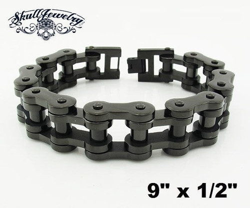 9" x 1/2" BLACK Stainless Steel Motorcycle Bracelet