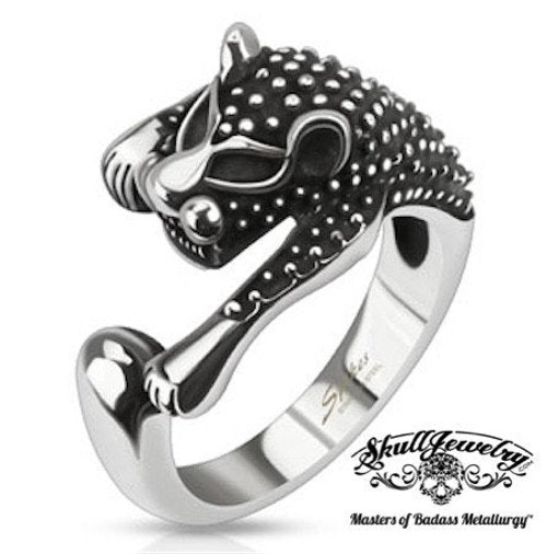 Ancient Feline (cat) Ring With Antiqued Studs (#606)