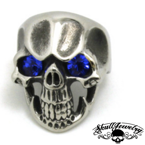 Blue Monday' Skull Ring with BLUE Gem Stone Eyes