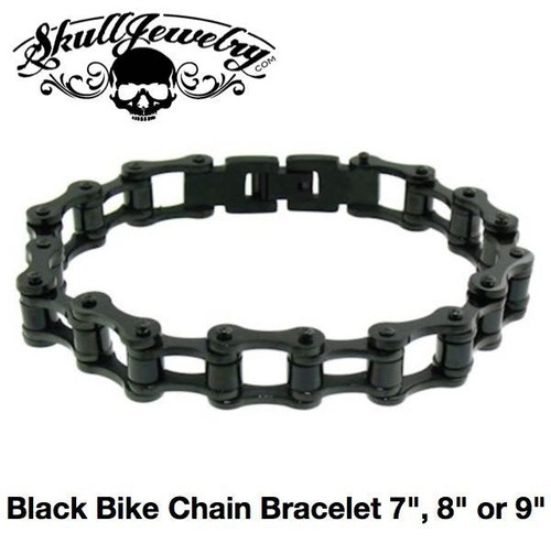 Black Bike Chain Bracelet 7", 8" or 9"