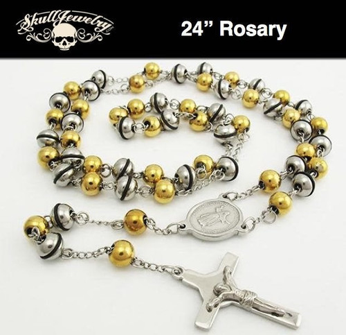 24" Gold/Black/Stainless Rosary