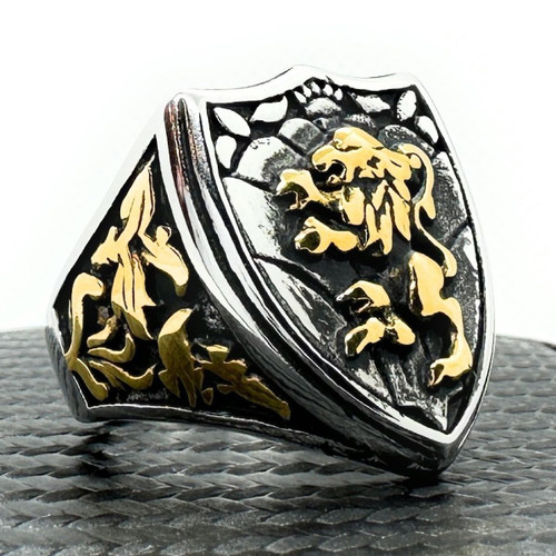 NEW Lion Rampant gold tone and stainless ring