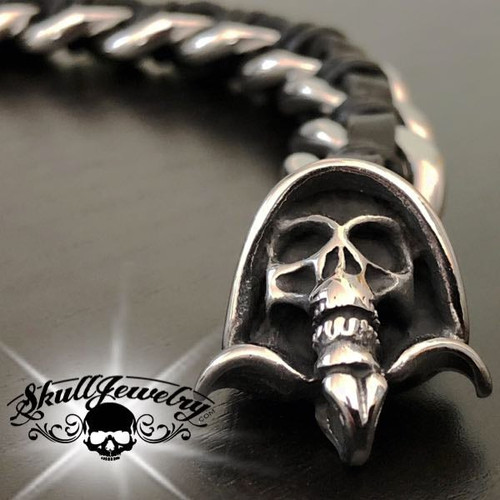 'Grim Reaper' Leather & Steel Bracelet