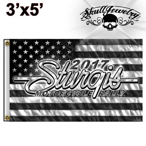 Official 2017 Sturgis Motorcycle Rally American Black and White Flag