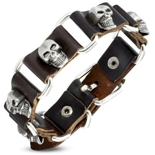 Brown Skull Leather Bracelet